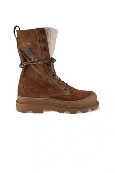 Moncler Vera High Shearling-trimmed Suede Mid-calf Boots In Brown