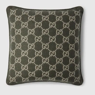 Gucci Kissen Aus Gg Woll- Und Kaschmirjacquard In Green