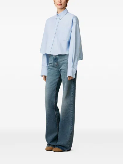 Ami Alexandre Mattiussi Blue Cotton Ami De Coeur Cropped Oversized Shirt Blue