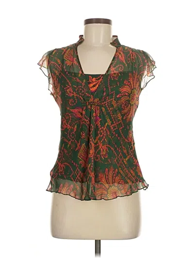 Pre-owned Diane Von Furstenberg Sleeveless Silk Top Green Floral Pattern Scoop Neck Tops
