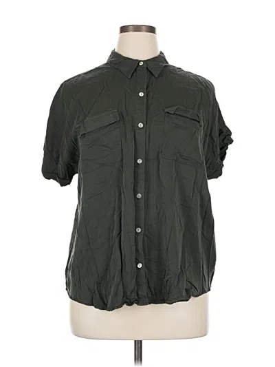 Pre-owned Jjill Short Sleeve Button Down Shirt In Green