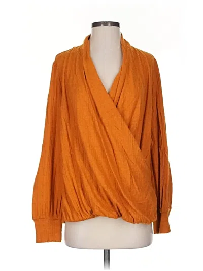 Pre-owned Maeve By Anthropologie Long Sleeve Top Orange Plunge Neckline Tops