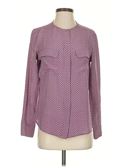 Pre-owned Equipment Long Sleeve Silk Top Burgundy Chevron/herringbone Pattern Square Neckline Tops