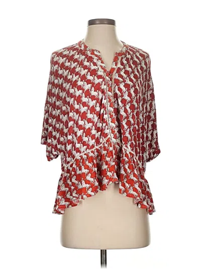Pre-owned By Anthropologie Short Sleeve Blouse In Red