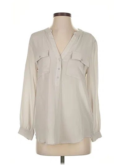 Pre-owned Joie Long Sleeve Silk Top Ivory Plunge Neckline Tops In White