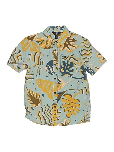 Pre-owned Volcom Kids' Short Sleeve Button Down Shirt In Blue