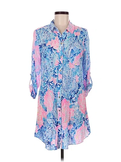 Pre-owned Lilly Pulitzer 3/4 Sleeve Button Down Shirt In Blue