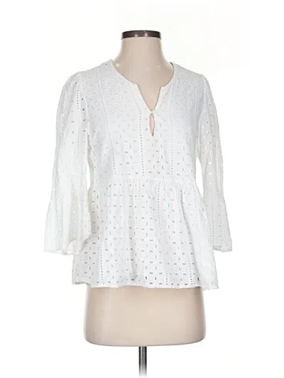 Pre-owned Mud Pie 3/4 Sleeve Blouse In White