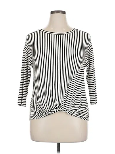 Pre-owned W5 3/4 Sleeve Top Black Stripes Pattern Boatneck Tops