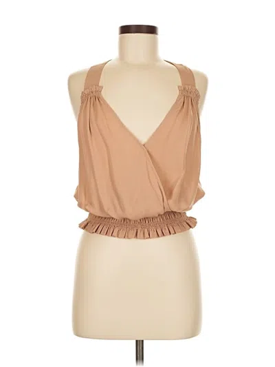 Pre-owned Joie Sleeveless Silk Top Tan Halter Neckline Tops In Brown