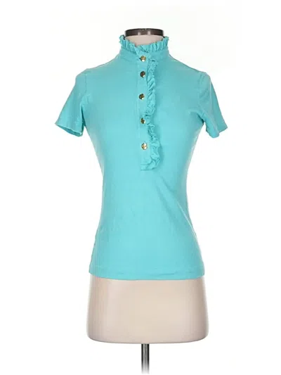 Pre-owned Tory Burch Short Sleeve Top Teal Keyhole Neckline Tops In Blue