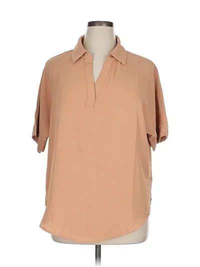 Pre-owned Zenana Short Sleeve Blouse In Brown