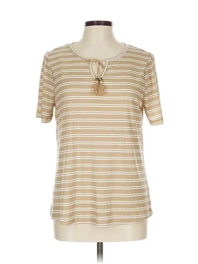 Pre-owned Fred David Short Sleeve Top Tan Keyhole Neckline Tops In Brown