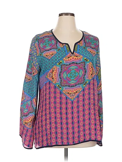 Pre-owned Tolani Long Sleeve Silk Top Purple Keyhole Neckline Tops