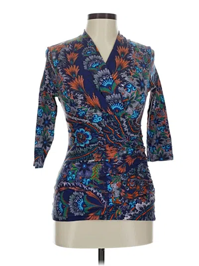 Pre-owned Peruvian Connection 3/4 Sleeve Blouse In Blue