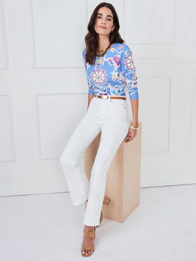 J.mclaughlin Women's Signature T-shirt In Mini Nautical Pennant Medium Blue In Multi