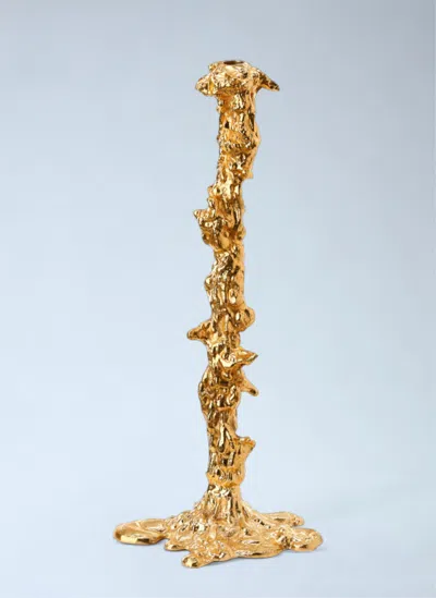 Polspotten Textured Metal Candlestick In Gold