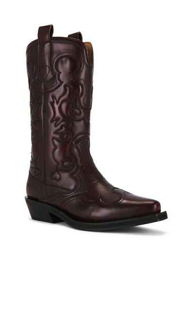 Ganni Embroidered Western Boots In Brown