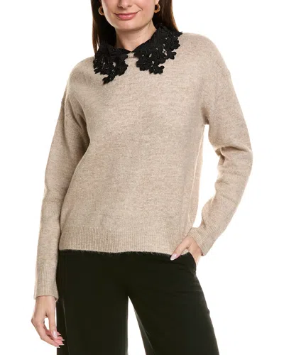 Ellen Tracy Lace Contrast Sweater In Brown