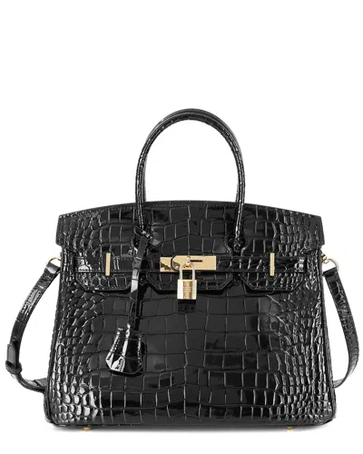 Tiffany & Fred Paris Large Croc-embossed Leather Satchel In Orange