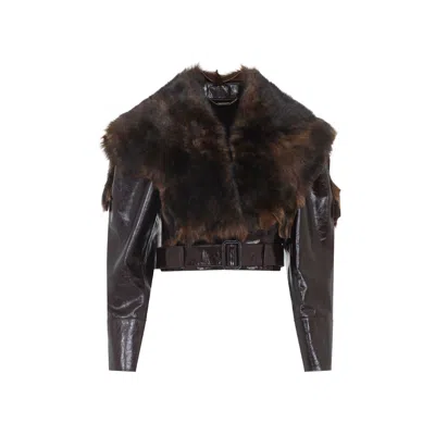 Chloé Brown Cow Leather Jacket In Animal Print