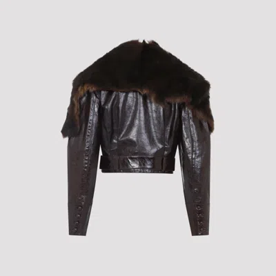 Chloé Brown Cow Leather Jacket In Animal Print
