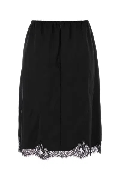 Dolce & Gabbana Satin Skirt Featuring Lace Trim And Elastic Waistband In Black