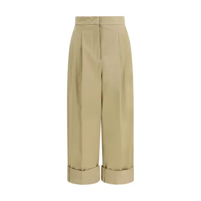 Max Mara Beige Cotton Cropped Pants In Green