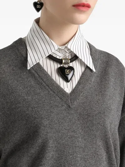 Dolce & Gabbana V-neck Knotted Cashmere Sweater Clothing In Gray