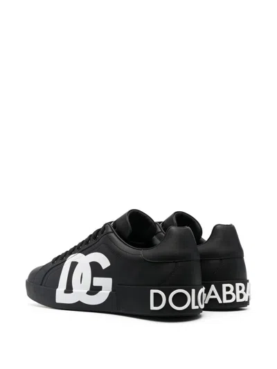 Dolce & Gabbana Portofino White And Black Leather Sneakers