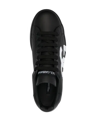 Dolce & Gabbana Portofino White And Black Leather Sneakers