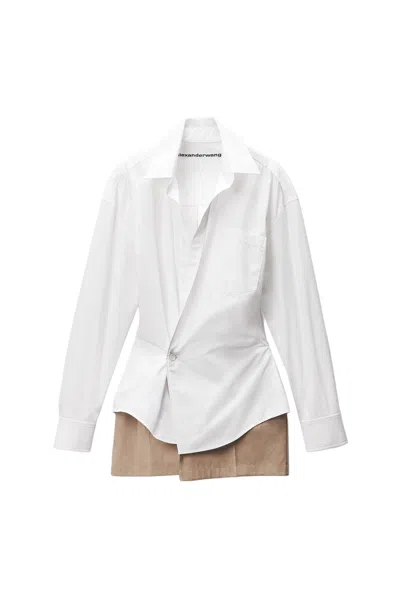 Alexander Wang Pre-styled Mini Wrap Dress In Twill In White