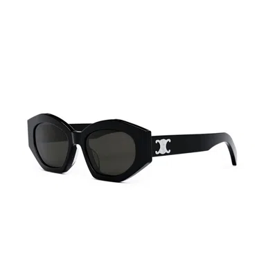 Celine Triomphe Logo Acetate Cat-eye Sunglasses In Shiny Black