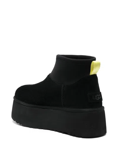 Ugg Black Classic Mini Dipper Ankle Boots With Fabric Insert In Suede Woman In Black
