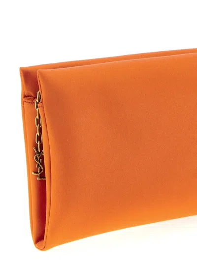 Saint Laurent Rectangular Clutch Featuring Chain Detail In Orange