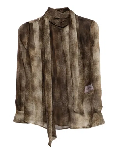 Elisabetta Franchi Chiffon Blouse With Python Print In Brown