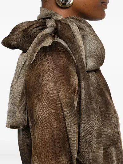 Elisabetta Franchi Chiffon Blouse With Python Print In Brown