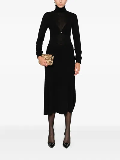 Elisabetta Franchi Wool Blend Dress With High Neck In Multi
