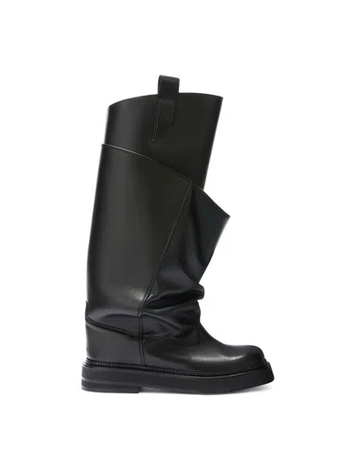 Attico Passeggiata Black Boots With Heel-tab And Rubber Sole In Leather Woman
