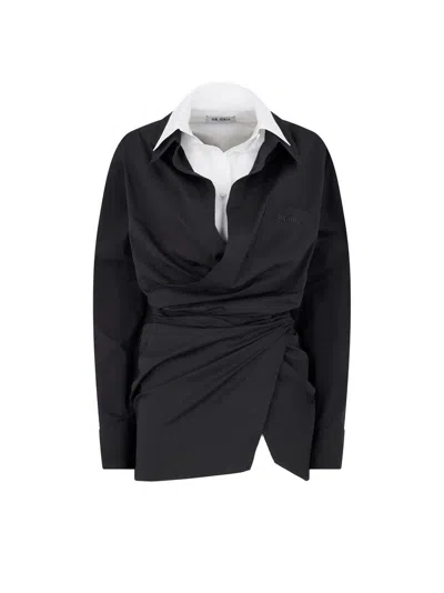 Attico Black And White Mini Dress In Black