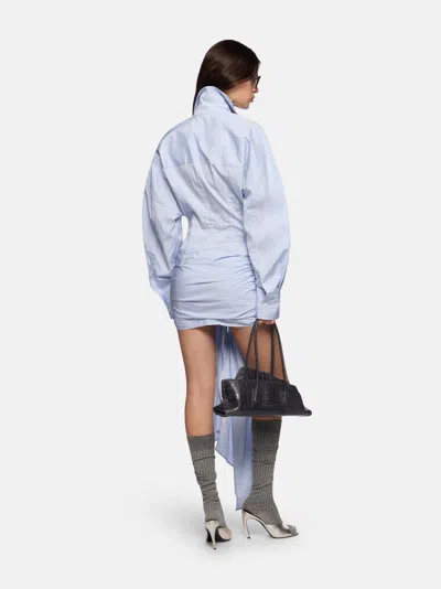 Attico Light Blue And White Mini Dress In Blue