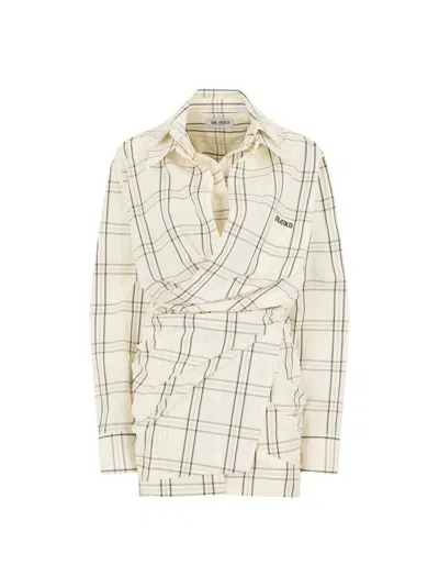 Attico White And Black Mini Dress In Multi