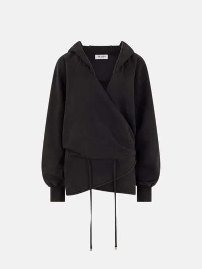 Attico Hooded Wrap Dress Long Sleeves Drawstring In Black