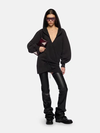 Attico Hooded Wrap Dress Long Sleeves Drawstring In Black