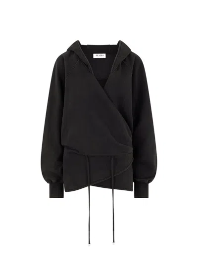 Attico Hooded Wrap Dress Long Sleeves Drawstring In Black