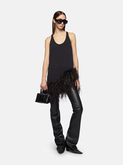 Attico Feather Trim Racerback Mini Dress In Black