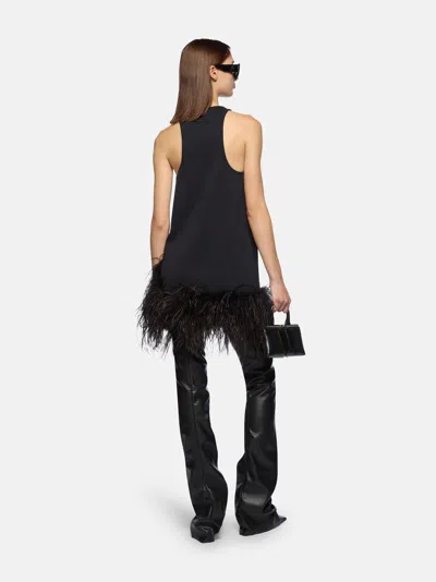 Attico Feather Trim Racerback Mini Dress In Black