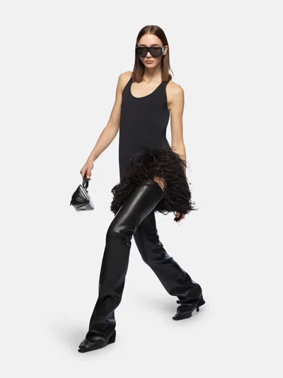 Attico Feather Trim Racerback Mini Dress In Black