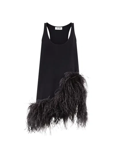 Attico Feather Trim Racerback Mini Dress In Black