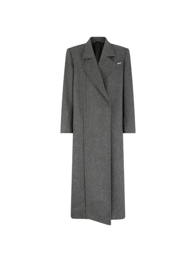 Attico Dark Grey Long Coat In Gray